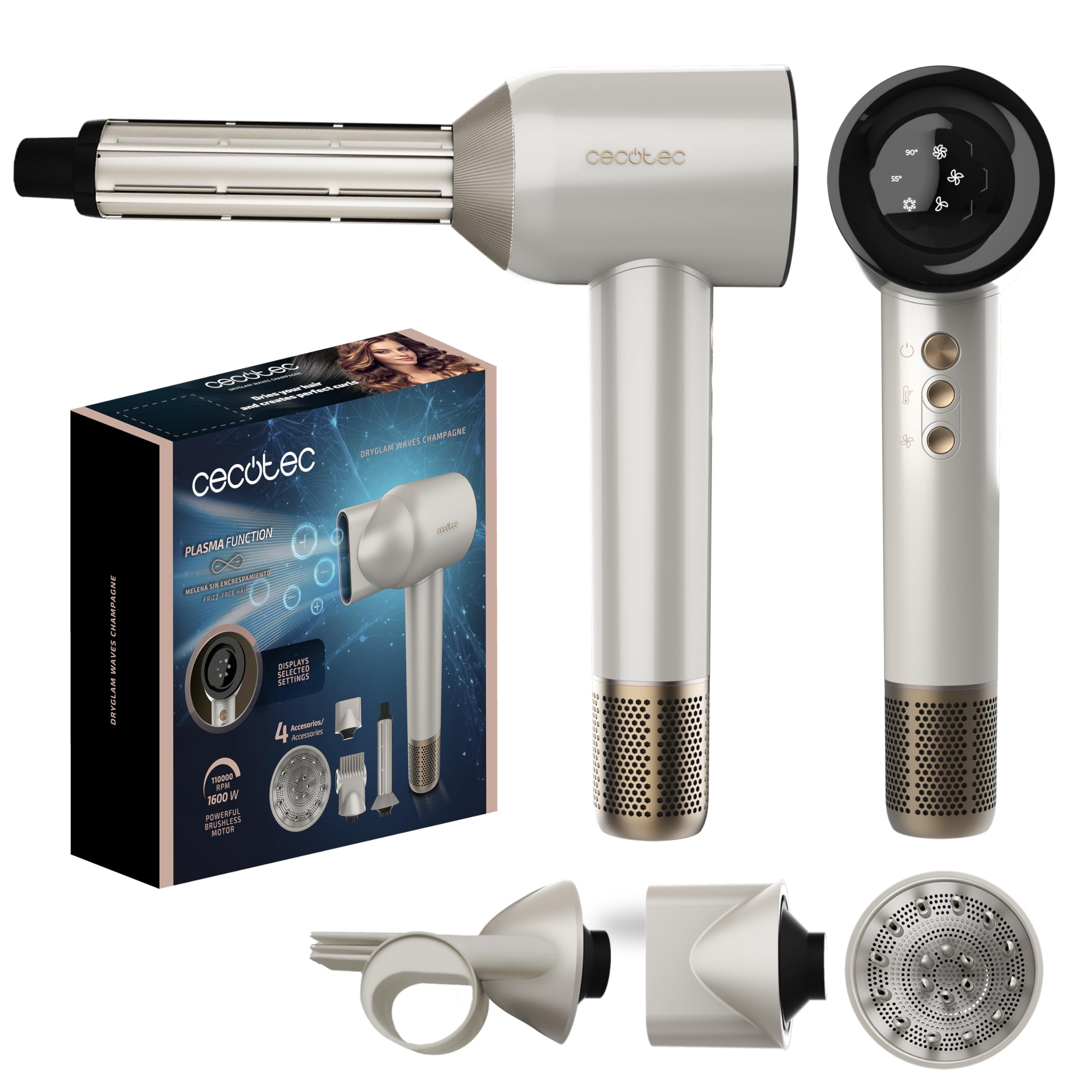 cecotec-dryglam-waves-haartrockner-1600w-champagner-4in1 image 1