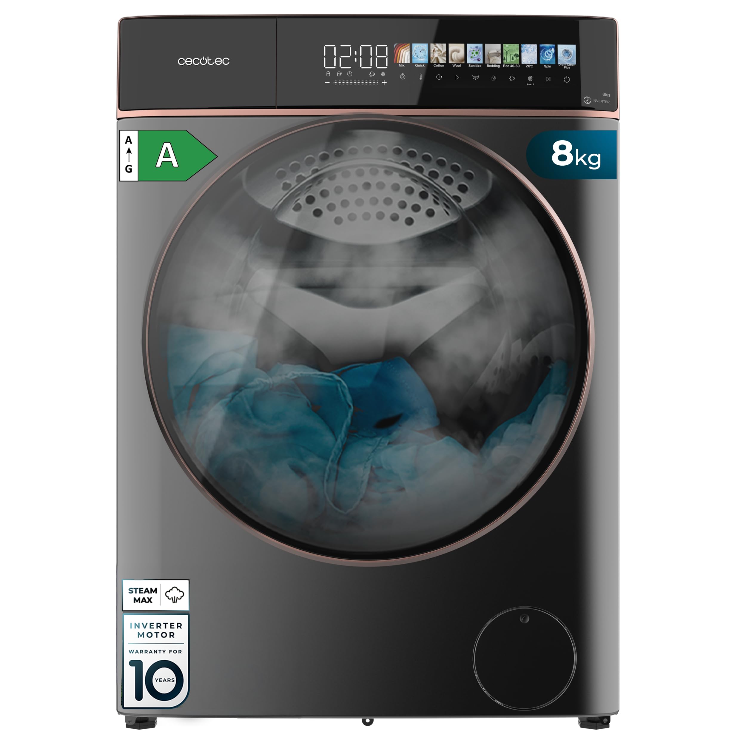 cecotec-bolero-wash-dry-85900-waschtrockner-8-5-kg-steel-inverter image 1