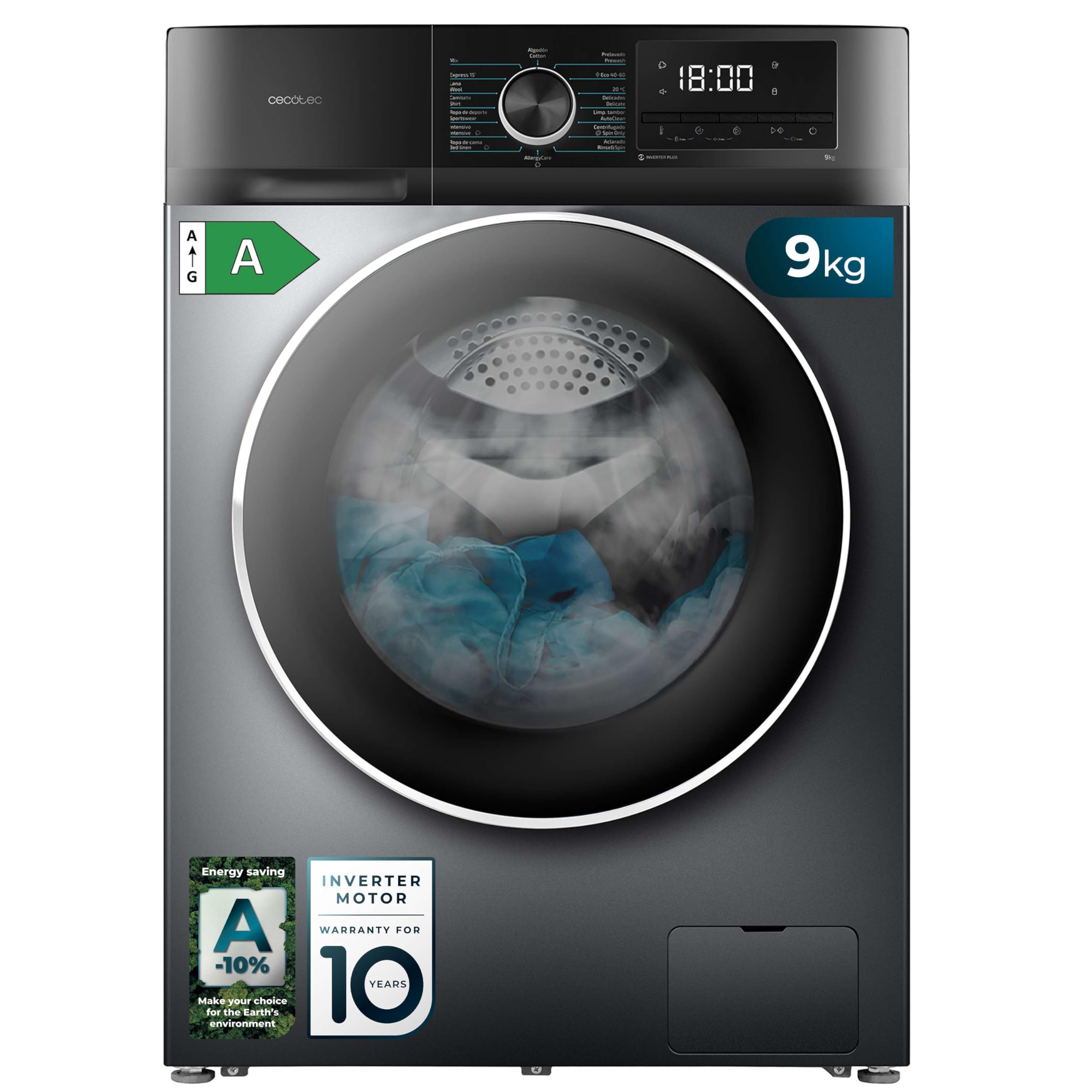 cecotec-bolero-dresscode-9500-inverter-waschmaschine-9-kg-stahl-a image 1